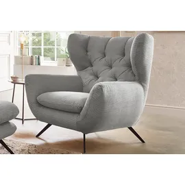 KAWOLA Hochlehnsessel CHARME Cord 72 x 100 x 80 cm Hellgrau mit Kissen