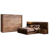 JVmoebel Schlafzimmer-Set Schlafzimmer Set Kleiderschrank Bett 2x Nachttisch Komplettes 4tlg., (4-St., 1x Bett + 2x Nachttisch + 1x Kleiderschrank), Made in Europa braun