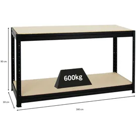 Proregal Werkbank Holz 90 x 160 x 60 cm schwarz höhenverstellbar