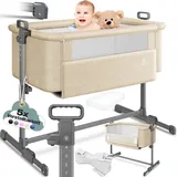 Kesser KESSER® Zustellbett Hubi 3in1 Baby Beistellbett Reisebett Babybett mit weich Matratze, mit Rollen Kinderbett, 5-fach Höhenverstellung, Faltbare Seitenwand für zu Hause und unterwegs