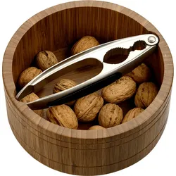 Schale KESPER "Nussschale inklusive Nussknacker, rund, dunkler Bambus, FSC", braun, H:7cm L:16,6cm Ø:16,6cm, Bambus, Schüsseln, Holzschale Snackschale Deko-Schale