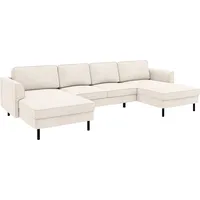 Wohnlandschaft HOME AFFAIRE "Booster II, whlw. mit Schlaffunktion & Bettkasten, Fuß schwarz", cannoli cream, B:305cm H:83cm T:161cm, 88% Polyester, 12% Nylon, Sofas, Sofa in U-Form, Breite 305 cm