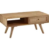 FineBuy Couchtisch 90x40x45 cm Massivholz Rattan Wohnzimmertisch Schublade