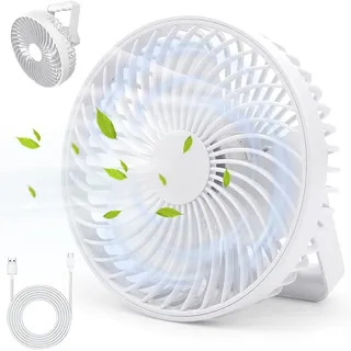 RWEUOQ Ventilatorkombigerät Wiederaufladbarer Tischventilator, USB-Mini-Ventilator, tragbarer, 4 Geschwindigkeiten, 180° Rotation, Beleuchtung, leiser Ventilator weiß