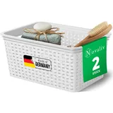 Novaliv 2 Stück Eleganter Aufbewahrungskorb in Rattan-Optik | Weiß Kunststoff 5L ? Perfekt für Bad & Kleidungsaufbewahrung. Aufbewahrungsbox Badezimmer Körbchen Bad Organizer Korb Ordnungsbox
