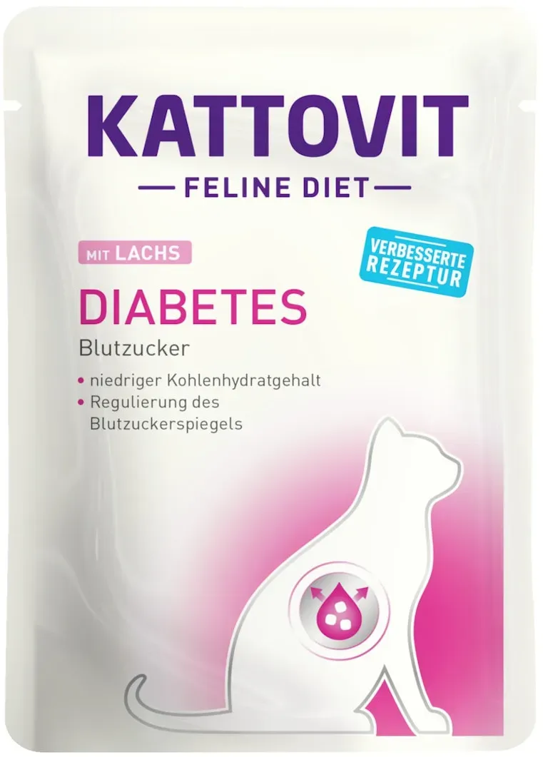 KATTOVIT Feline Diet Diabetes/Gewicht 85g Beutel Katzennassfutter Diätnahrung Sparpaket 48 x 85 Gramm Lachs Diabetes