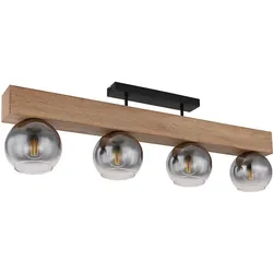 Deckenlampe Esstisch Retro Deckenleuchte rustikal Landhaus Deckenlampe Wohnzimmer Holz, MDF Glas rauch Metall, 4 Flammig E27, LxBxH 90x15x28cm