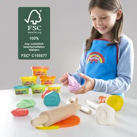 roba Knete Play-Doh Kompaktes Spielset mit FSC-Holzwerkzeugen 6 Knetdosen & Schürze
