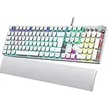 TECURS Mechanische Gaming Tastatur mit Magnetischer Handgelenkauflage & Red Switches, Beleuchtete QWERTZ Kabelgebundene Tastatur, 105 Tasten mit Anti-Ghosting & Multimedia-Drehregler für PC/PS5/PS4