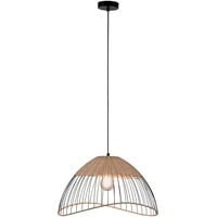 ETC Shop Hängeleuchte Metallkäfig schwarz Esszimmerleuchte Rattan Pendelleuchte Holz Geflecht, E27 Fassung, DxH 48x120 cm