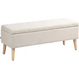 Gepolsterte Aufbewahrungsbank In Leinenoptik, Truhenbank Für Wohnzimmer, Schlafzimmer Oder Eingangsbereich, Tragfähigkeit 220 Kg, Maße 110x39x45 Cm, Farbe Beige.