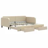 vidaXL Tagesbett Ausziehbar mit Schubladen Creme 100x200 cm Stoff1909288