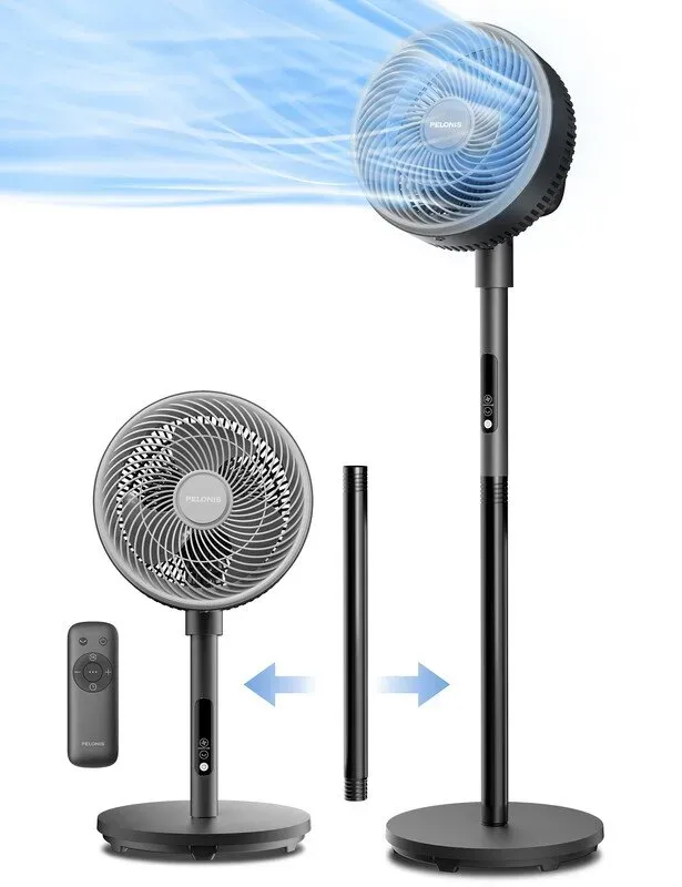PELONIS Luftzirkulationsventilator mit Fernbedienung, 2 Modi/4 Geschwindigkeitsstufen/9-Stunden-Timer/3D-Oszillation (75° manuelle Vertikale + 85° automatische Horizontale), höhenverstellbar, 36 dB leise für Schlafzimmer, abnehmbar zur Reinigung, betrieben von Midea