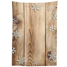 ABAKUHAUS Weihnachten Tischdecke, Holz Plank Schneeflocken, Wasserfest Waschbar mit Klar Sichtbaren Farben kein Verblassen Personalisiert, 140 x 200 cm, Hellbraun Weiß Braun