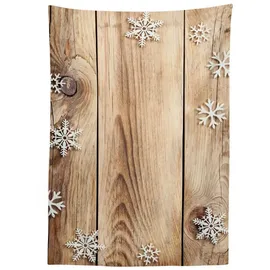 ABAKUHAUS Weihnachten Tischdecke, Holz Plank Schneeflocken, Wasserfest Waschbar mit Klar Sichtbaren Farben kein Verblassen Personalisiert, 140 x 200 cm, Hellbraun Weiß Braun
