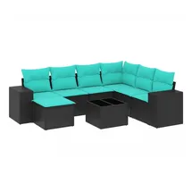vidaXL Gartensofa-Set mit Kissen, schwarzes Polyrattan