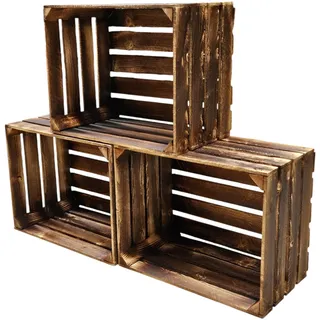 Teramico 3x XXL Holzkisten (50x40x30cm) | Geflammt | Vielseitig einsetzbar für Lagerung, Organisation, zur Dekoration oder als Geschenk (Dunkel Geflammt)
