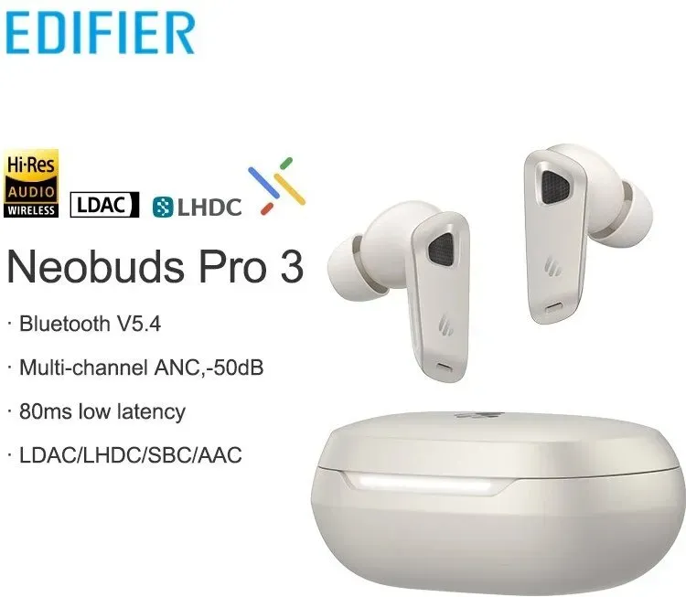 EDIFIER NeoBuds Pro 3 Bluetooth Noise-Cancelling-Ohrhörer – Hi-Res – 50 dB ANC – 36 Stunden Wiedergabe – 8-Mikrofon-KI-Anruf – Pinch-Steuerung – 3D-Audio – LDAC/LHDC – Multi-Point – IP54, Starlight