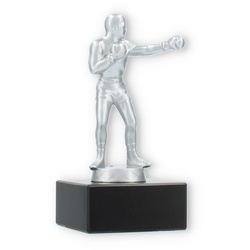 Pokal Metallfigur Boxer silbermetallic auf schwarzem Marmorsockel 13,6cm