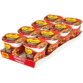 MAGGI 5 Minuten Terrine Spaghetti Bolognese, leckeres Fertiggericht, Instant-Nudeln, mit Hackfleisch, 8er Pack (8 x 60g)