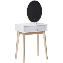 Beliani Schminktisch mit Spiegel und Hocker Rosey Led Weiß