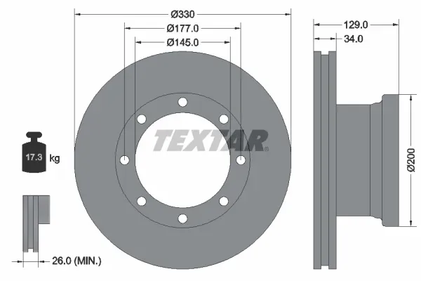 TEXTAR Bremsscheibe 93127700 330mm 34mm für MAN Mercedes