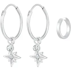 Elli Creolen Stern Astro Earcuff 2er Set mit Kristallen 925 Silber OneSize Damen 