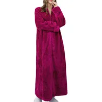 GUOCU Damen Und Herren Flanell Bademantel Frottee Bademantel V-Ausschnitt Kimono Roben Nachthemd Lange Bademäntel Weich Morgenmäntel Mit Durchgehendem Reißverschluss Weich Und Warm Pyjama,Rot,M - M