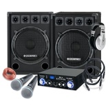 McGrey DJ Karaoke Komplettset PA Anlage Party-2500 (Lautsprecher, 2 x 800 Watt, Bluetooth-Endstufe, Verstärker, Lautsprecherkabel, Kopfhörer, Mikrofon, Klemme, Reduziergewinde, Etui, Mikrofonkabel)