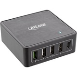 InLine + Quick Charge 3.0 USB Netzteil, Ladegerät, 4X USB A + USB Typ-C, 60W, schwarz