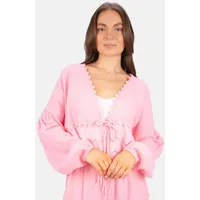 Seasons of April Shirtbluse LAURA MUSSELIN Musselin Bluse mit Spitze & Bindeband – im Boho Stil Frühling/Sommer braun