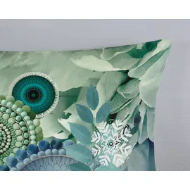 HIP Wendebettwäsche "Iselin", grün, B/L: 155cm x 220cm, 1 Stk., 1 Stk., Flanell, B/L: 80cm x 80cm, 2 Stk., Flanell, Obermaterial: 100% Baumwolle, Bettwäsche, Wendebettwäsche, Flanell, Biber, Winter, Warm, Reißverschluss, Wende, Mandala, Blätter