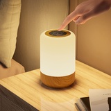 DTS LED Nachttischlampe Touch Dimmbar, Tischlampe Batteriebetrieben 8 Farben und 3 Modi, Holzmaserung Nachtlicht Batterie USB-Aufladung mit Timing-Funktion für Schlafzimmer Wohnzimme