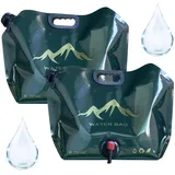 Valicaer 2 Stück Faltbarer Wasserkanister 8L mit Hahn, Tragbarer Wassersack für Camping, Wandern und Trinkwasser Lagerung zu Hause,BPA Frei (Grün)