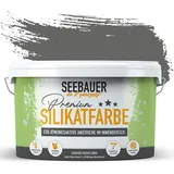 SEEBAUER diy Silikatfarbe Anthrazit 10L für Innen (No. 104 Black Pearl) Atmungsaktive Mineralfarbe für Allergiker - Abwaschbare Wandfarbe - Anthrazittöne hohe Deckkraft