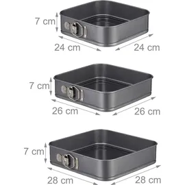 Relaxdays Springform quadratisch 3er Set 24 x 26 x 28 cm