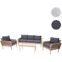 Garnitur HWC-H57, Garten-/Lounge-Set Sofa Sitzgruppe, rundes Poly-Rattan Alu + Akazie Spun Poly MVG ~ Kissen dunkelgrau