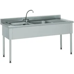 Tournus Spüle 1800 x 600 x 900mm mit 2 Becken  500 x 500 x 250mm. 3-seitig verkleidet, Aufkantung 100mm. Mit Armatur. 1 Abtropffläche rechts.