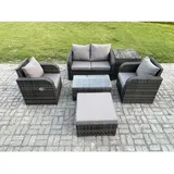 6 Pc Outdoor Pe Rattan Gartenmöbel Set Wicker Liebe Sofa Couchtisch 2 Sessel Großer Fußhocker Beistelltisch Dunkelgrau Gemischt - Fimous