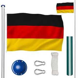 tectake® Fahnenmast, aus Aluminium, 6,25 m, inklusive Seilzug und Bodenhülse