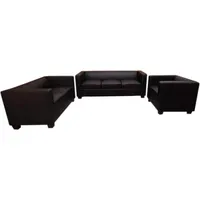 MCW 3-2-1 Couchgarnitur Lille ~ Leder, schwarz