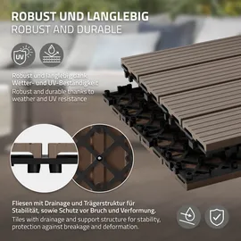 ECD Germany WPC Terrassenfliesen 30 x 30 cm dunkelbraun