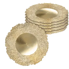 Spetebo Kunststoff Teller Gold 33cm - 6er Set - Deko Kerzen Tablett rund