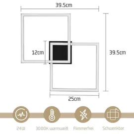 ZMH Deckenlampe 24W eckig schwarz