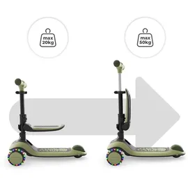 Kinderkraft Halley 2 Balance-Scooter 2-in-1, Sitz höhenverstellbar (25-33 cm), 4-Fach Verstellbarer Lenker, LED-Räder, klappbar, ab 18 Monate, rutschfeste Trittflächen, Grün