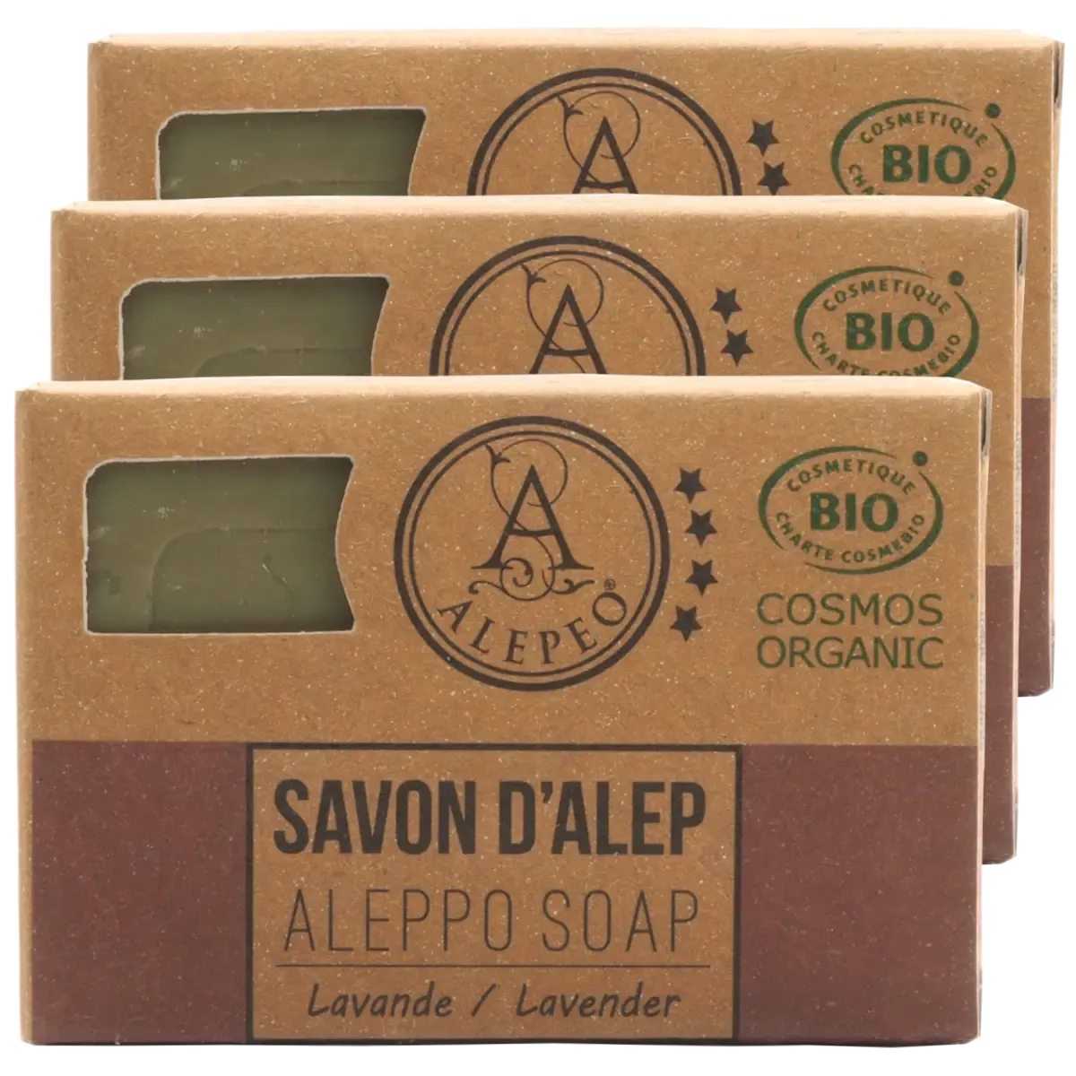 ALEPEO Aleppo Olivenölseife mit Lavendelduft 100 g 3er Pack