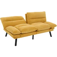 Lontl Schlafsofa 2 Sitzer mit Schlaffunktion – Verstellbares Sofa aus Samt, Schlafcouch klappbar & platzsparend, kleines Sofa für Wohnzimmer & Gästezimmer (Yellow schlafcouch)