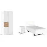 Schlafzimmer-Set RAUCH "Komplettzimmer Komplettschlafzimmer Schlafzimmer-Set (3-St.) MAIKA", weiß (alpinweiß, eiche artisan, lederoptik weiß), Schrank Breite 91cm, Höhe 210 + ohne Matratze, B/H: 100cm x 200cm, Schrank Breite 91cm, Höhe 210, Holzwerkstoff, Schlafzimmermöbel-Sets, Schrank 3 Breiten, 2 Höhen, Bett 100 cm, Nachttisch MADE IN GERMANY