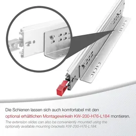 SOTech VarioSlide KV2-200-H76-L800-EH 812,8 mm mit Lock-in/out Einrastfunktion rot Schwerlast-Vollauszug belastbar bis 200 kg,