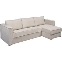Eckschlafsofa mit Matratze - Ecke wechselbar - Cord - Beige - Liegefläche mit Lattenrost mit breiten Latten 140 cm - Matratze 18 cm - loreto